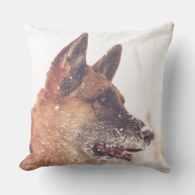 Coussin Beau berger allemand dans le carreau de neige (Recto)