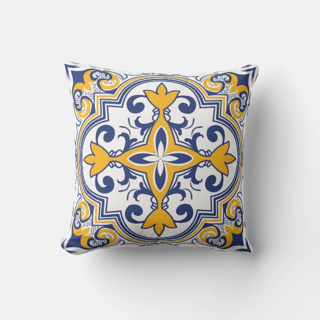 Coussin 💙 💛 Beau bleu et jaune Azulejos 9 Throw Pi (Recto)