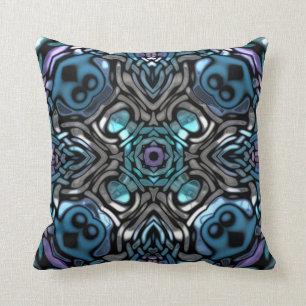 Coussin Beau bleu, pourpre et motif d'argent
