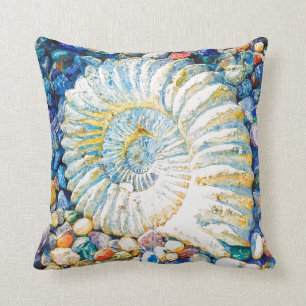 Coussin Beau carreau de coquille de nautilus d'aquarelle