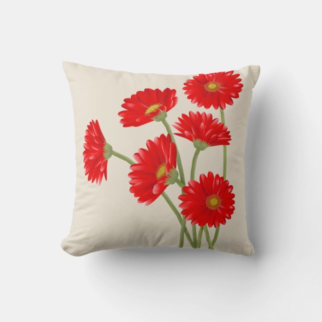 Coussin Beau carreau rouge de marguerites de Gerbera (Recto)