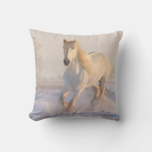 Coussin Beau Cheval Blanc Courir dans la neige