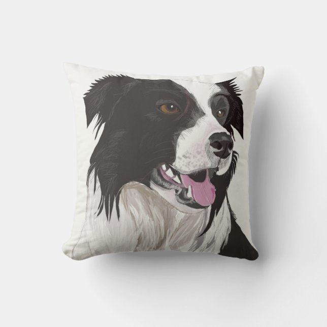 Coussin Beau collie noir et blanc aux yeux bruns (Recto)