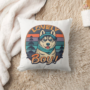 Coussin Beau Cool Boy Vintage Retro Husky Puppy