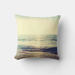 Coussin Beau coucher de soleil avec mer et plage - Vintage