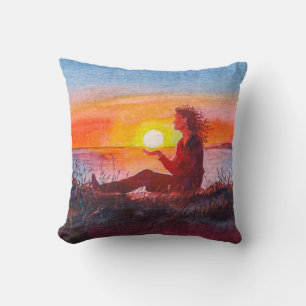 Coussin Beau coucher de soleil sur l'océan. Portrait de la