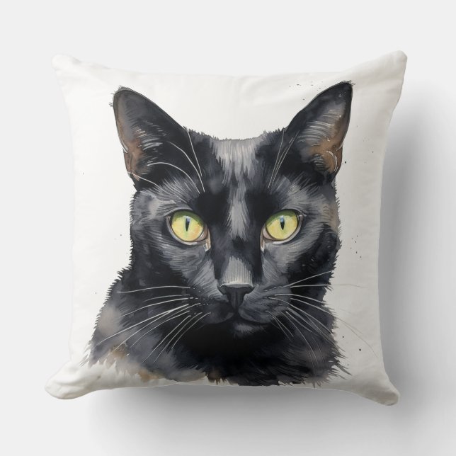 COUSSIN BEAU COULEUR D'EAU CHAT NOIR FACE (Recto)