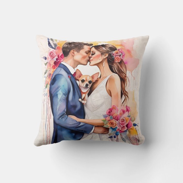 Coussin Beau couple Mariage avec mignonne drôle (Verso)