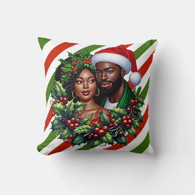 Coussin Beau couple noir Holly noël art de la couronne (Recto)