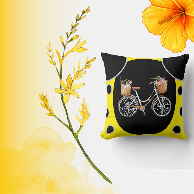 Coussin beau cycle avec arrière - plan noir et jaune (Créateur téléchargé)