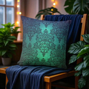 Coussin Beau Damassé Bleu Turquoise Vert