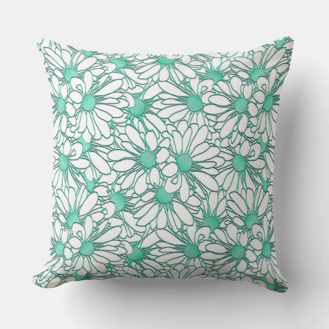 Coussin Beau design floral Turquoise et blanc (Recto)