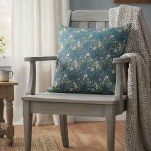 Coussin Beau Élégant Fleur sauvage Rustique Sur Bois Turqu