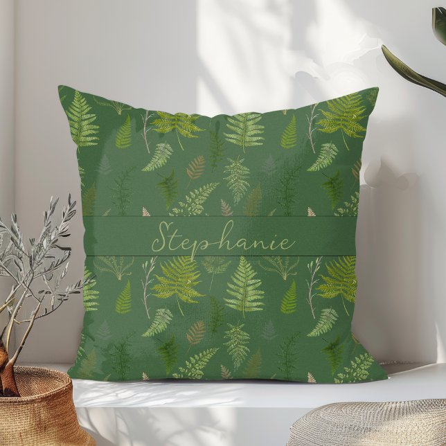 Coussin Beau Elégant Motif Vintage Fern Avec Nom (Créateur téléchargé)