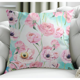 Coussin Beau Elégant Roses floraux rose avec ciel bleu
