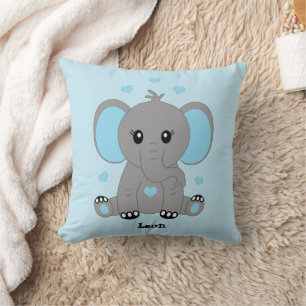Coussin Beau éléphant en bleu pour les garçons