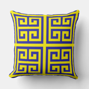Coussin Beau et moderne bleu jaune grec Motif clé