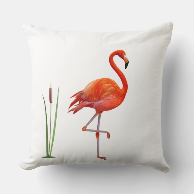 Coussin Beau Flamant rose rouge Oiseau & Reed Plante sur B (Recto)