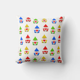 Coussin Beau gnomes multicolores sur blanc