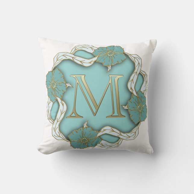 Coussin Beau Golden Look Initial M Bleu Floral (Recto)