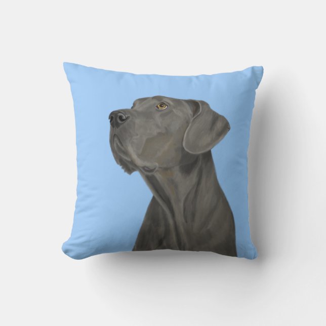 Coussin Beau great dane gris sur le bleu (Recto)