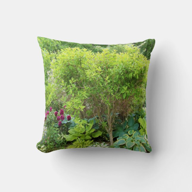 Coussin Beau jardin paysager vert avec hostas (Recto)