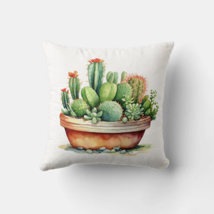 Coussin beau joli imprimé cactus vert pots
