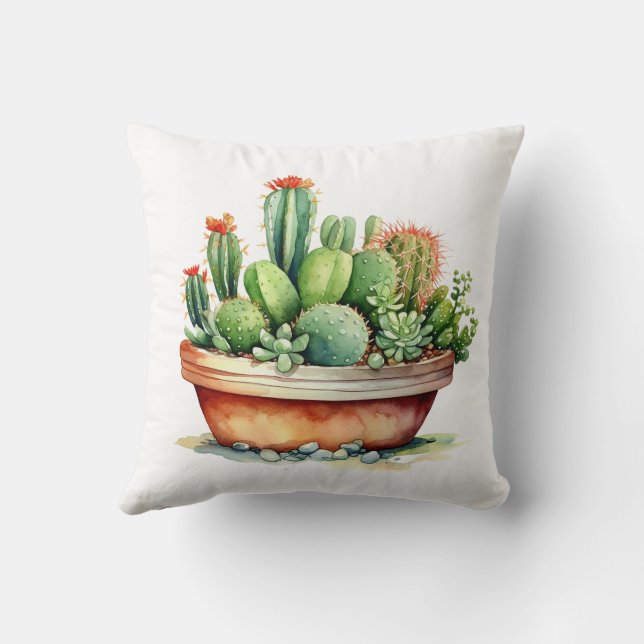 Coussin beau joli imprimé cactus vert pots (Verso)