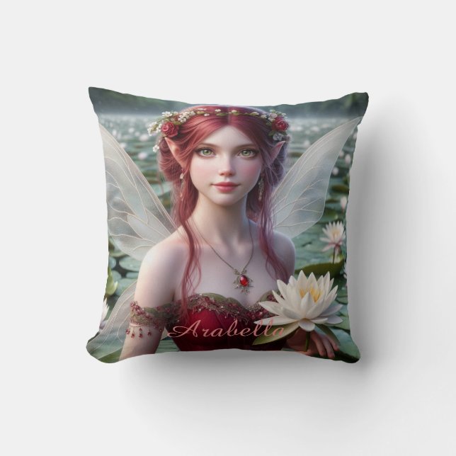 Coussin Beau juillet Fée dans les nymphes d'eau (Recto)