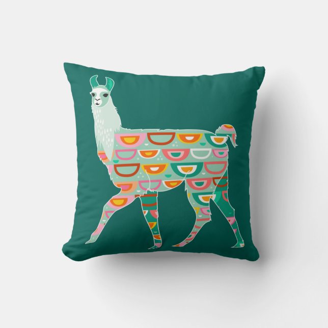 Coussin Beau lama vert - carreau (Recto)
