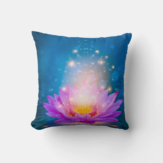 Coussin Beau Lotus pourpre, Bleu paysage (Recto)