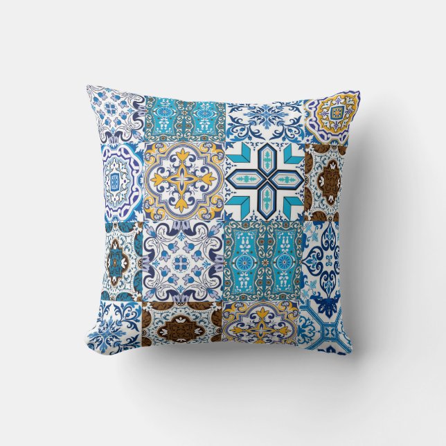 Coussin 🤩 Beau mélange d'Oreiller à lancer Azulejos (Recto)