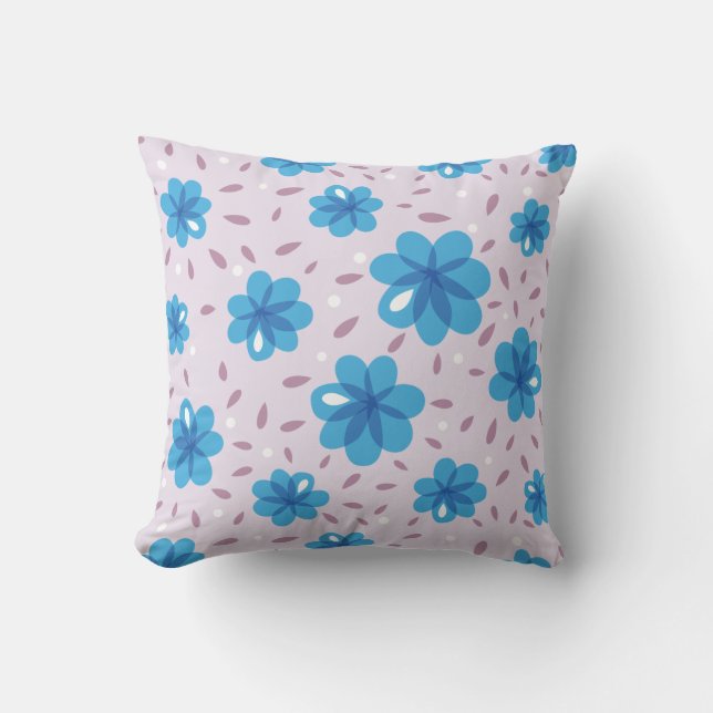 Coussin Beau motif de fleurs bleu doux (Recto)