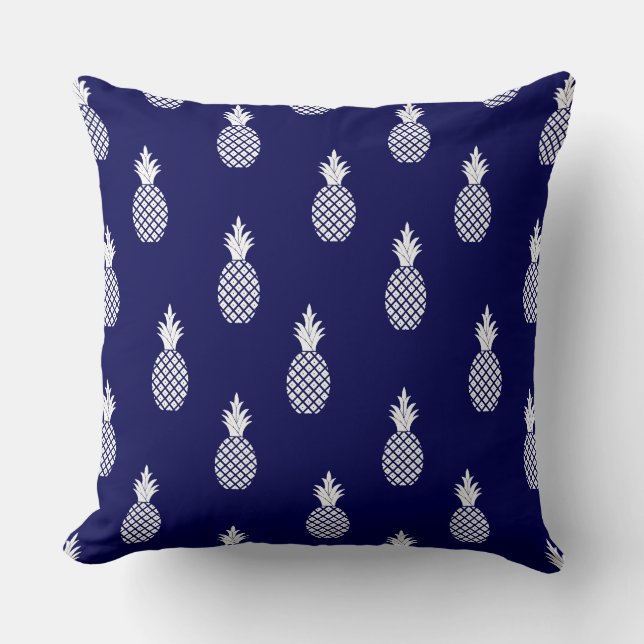 Coussin Beau motif de pineapple blanc élégant sur fond ble (Recto)