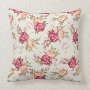 Coussin Beau motif de pivoine de couleur sur le vert