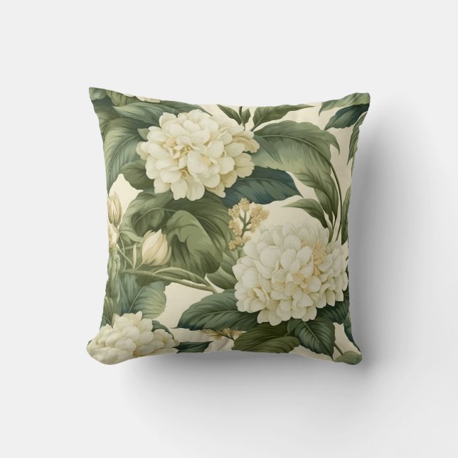 Coussin Beau motif floral blanc classique (Recto)