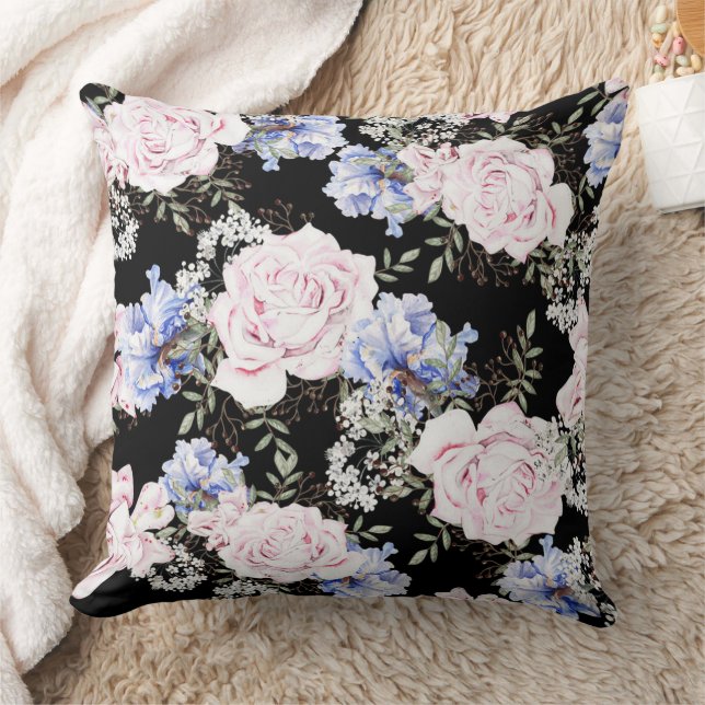 Coussin Beau motif Floral Rose Iris rose bleu (Couverture)