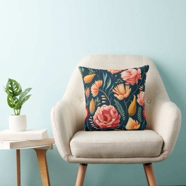 Coussin Beau Motif rose, orange et rouge (Chaise)