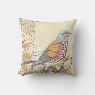 Coussin Beau Oiseau et Fleurs