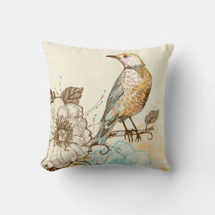Coussin Beau Oiseau et Fleurs