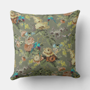 Coussin Beau oiseau exotique, arrière - plan vert marécage