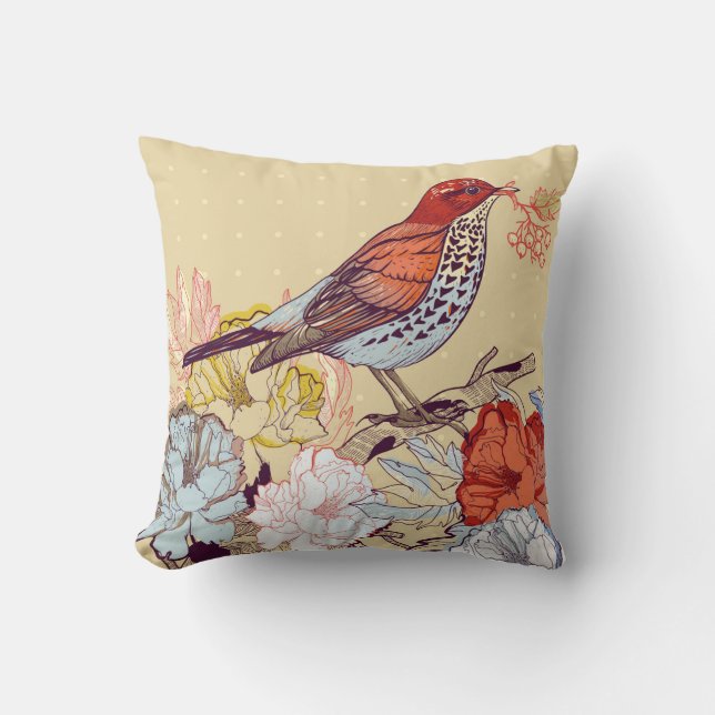 Coussin Beau Oiseau Jeu d'Oiseau (Recto)