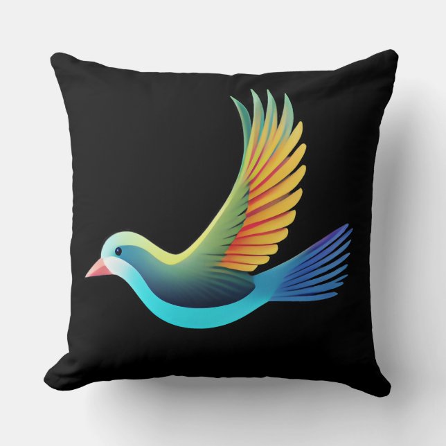 Coussin Beau oiseau sur Arrière - plan noir (Recto)