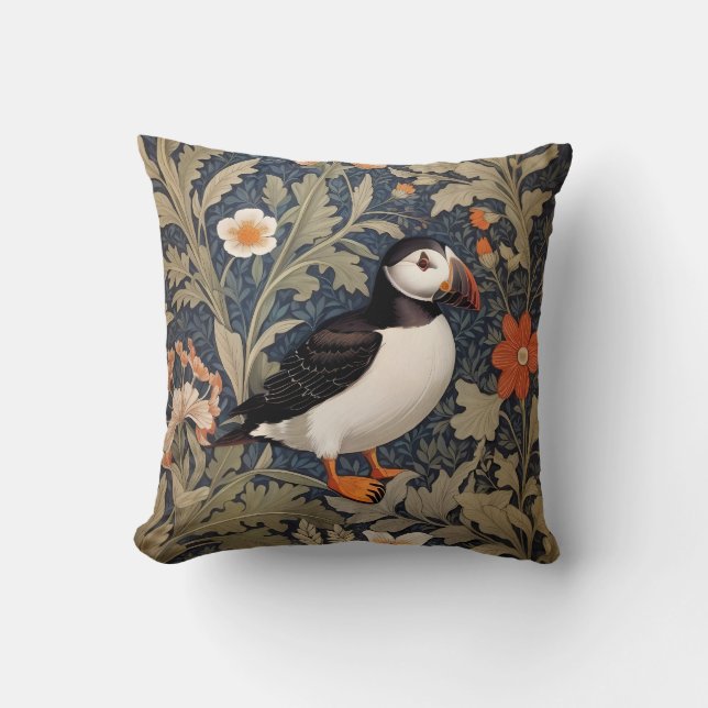 Coussin Beau Puffin William Morris Inspiré (Recto)