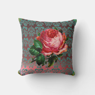COUSSIN BEAU ROSE ROSE ROSE AQUA BLEU, DOMMASQUE TURQUOISE
