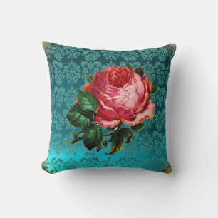 COUSSIN BEAU ROSE ROSE ROSE AQUA BLEU, DOMMASQUE TURQUOISE