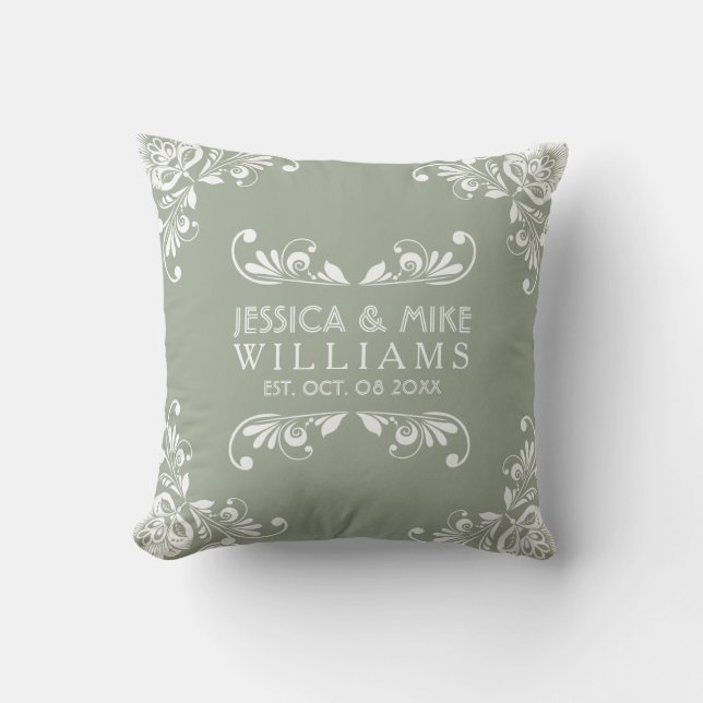 Coussin Beau Sage Vert Et Blanc Mariage Design (Recto)