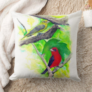 Coussin Beau Scarlet Tanager Oiseaux Art