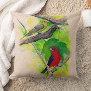 Coussin Beau Scarlet Tanager Oiseaux Art