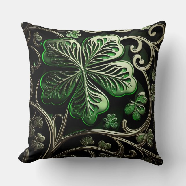 COUSSIN BEAU SHAMROCKS IRLANDAIS VERT INTRICATIF (Recto)